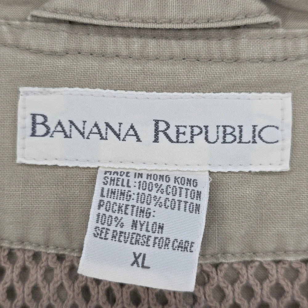 Vintage Banana Republic Safari Fishing Vest Khaki Tan Cotton Utility Mesh XL